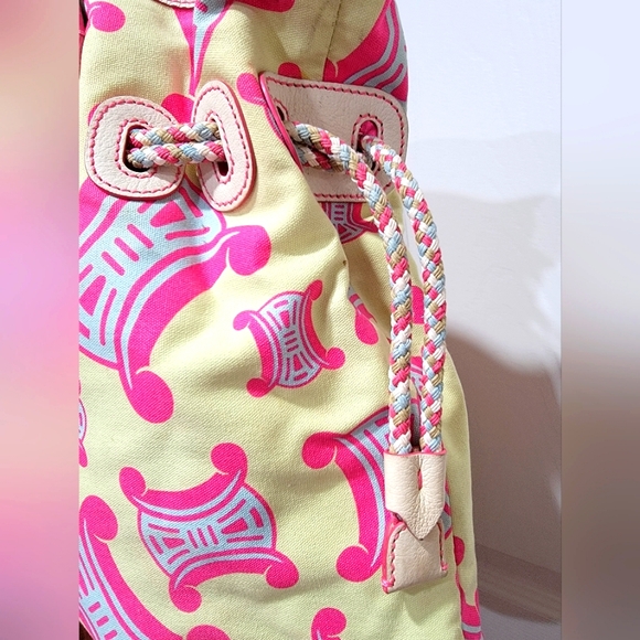 Celine Pink & Yellow Canvas Shoulder Tote Bag Authentic - Picture 4 of 16